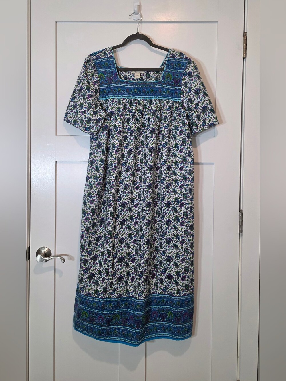 Phases Vintage Long Midi Dress Paisley Floral Pockets Purple, Turq White Size XL